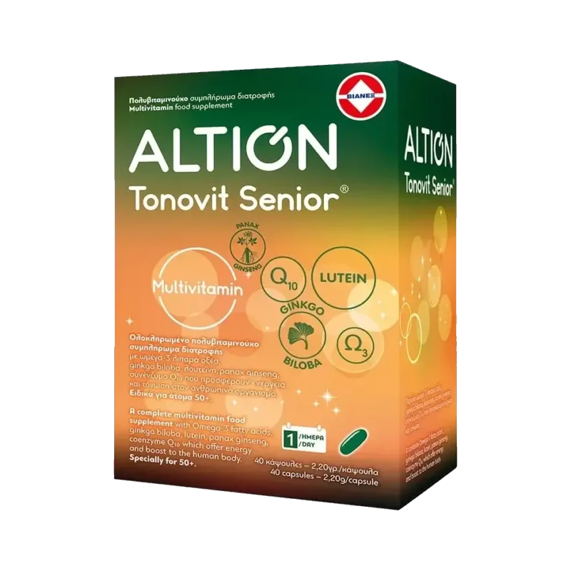 ALTION Tonovit Senior 50+ Πολυβιταμίνη με Ω-3 Λιπαρά Οξέα και Gingko Biloba για ηλικίες άνω των 50 ετών - 40 κάψουλες