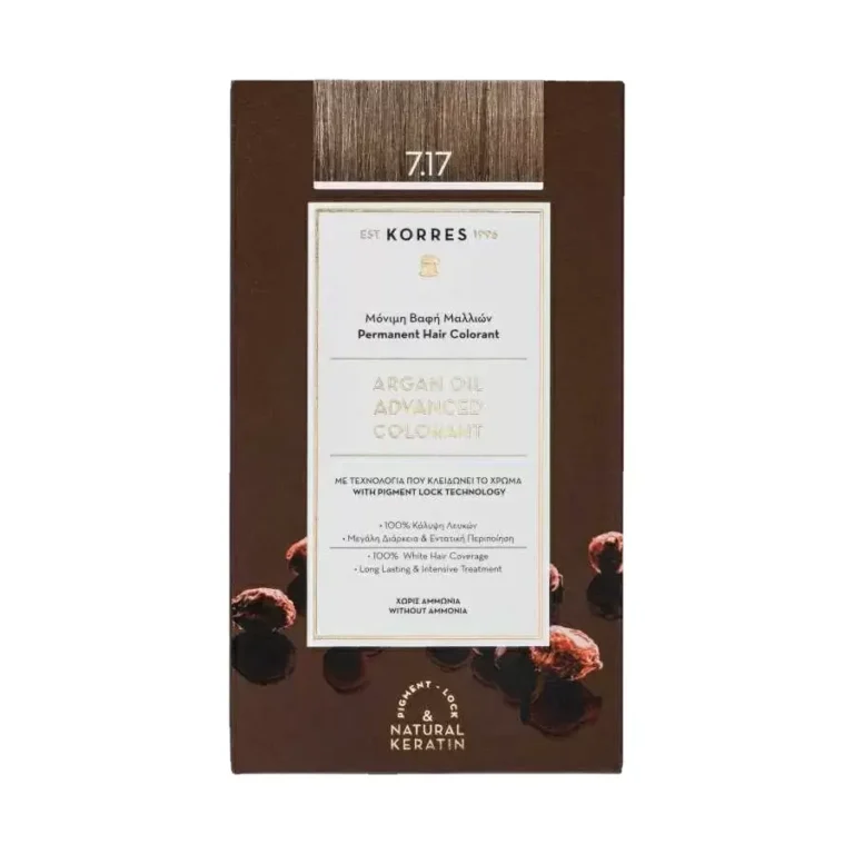 KORRES Βαφή Μαλλιών Argan Oil Advanced Colorant 7.17 ΞΑΝΘΟ ΜΠΕΖ – 75ml