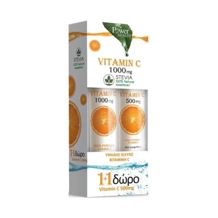 POWER HEALTH - Vitamin C με Στέβια 1000mg (24 αναβράζοντα δισκία) + Vitamin C 500mg (20 αναβράζοντα δισκία)