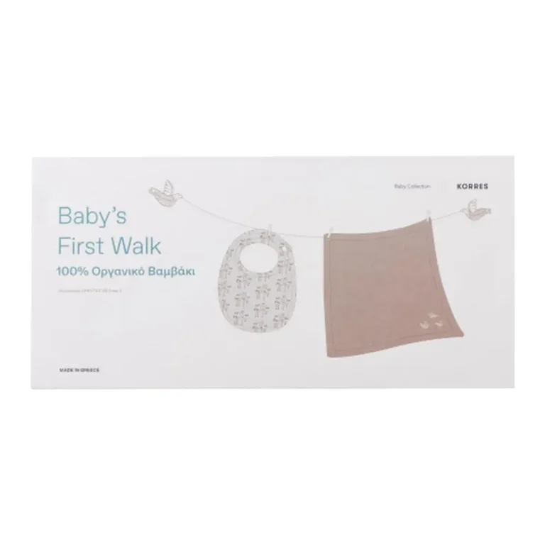 KORRES Baby's First Walk Μουσελίνα Φασκιώματος & Σαλιάρα 100% Οργανικό Βαμβάκι