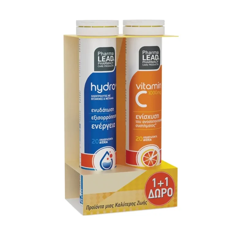 PHARMALEAD HYDRO+ ΗΛΕΚΤΡΟΛΥΤΕΣ + VITAMIN C 1000MG 20+20 ΑΝΑΒΡΑΖΟΝΤΑ ΔΙΣΚΙΑ 1+1 ΔΩΡΟ