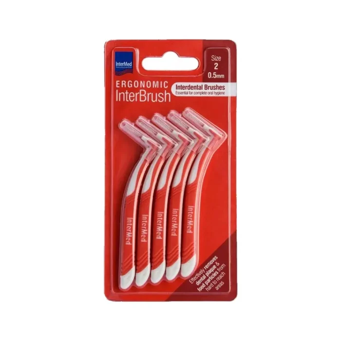 INTERMED Ergonomic InterBrush Μεσοδόντια Βουρτσάκια Κόκκινα 0.5mm Size 2 (5 τεμάχια) - Image 1
