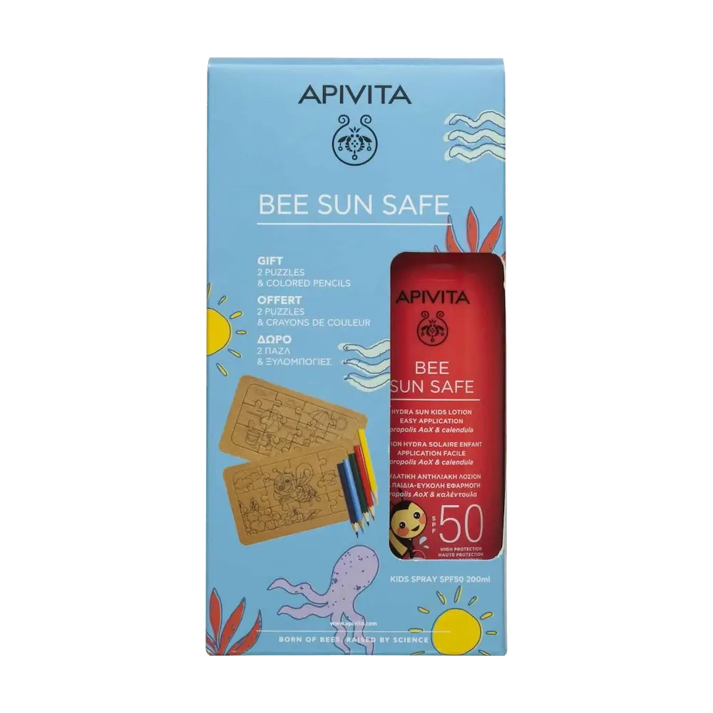 APIVITA-BEE-SUN-SAFE-PAIDIKO-SPF50-200ML+PAIXNIDI-PROMO APIVITA BEE SUN SAFE Αντηλιακό Spray SPF50 για παιδιά (200ml) + Παιδικό Puzzle ΔΩΡΟ