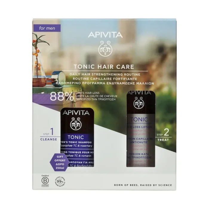 APIVITA Σαμπουάν Men's Tonic κατά της Τριχόπτωσης για Άνδρες με Δενδρολίβανο & Ιπποφαές (250ml) + Hair Loss Lotion (150ml) ΠΑΚΕΤΟ ΠΡΟΣΦΟΡΑΣ - Image 1