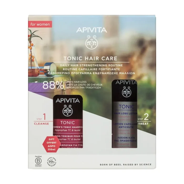APIVITA Σαμπουάν Women's Tonic κατά της Τριχόπτωσης για Γυναίκες με Δάφνη & Ιπποφαές (250ml) + Hair Loss Lotion (150ml) ΠΑΚΕΤΟ ΠΡΟΣΦΟΡΑΣ - Image 1