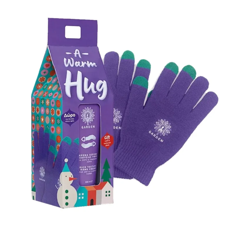 GARDEN A Warm Hug Festive Set Κρέμα χεριών για Ξηρά & Σκασμένα Χέρια (100ml) + Ζευγάρι Μωβ Γάντια