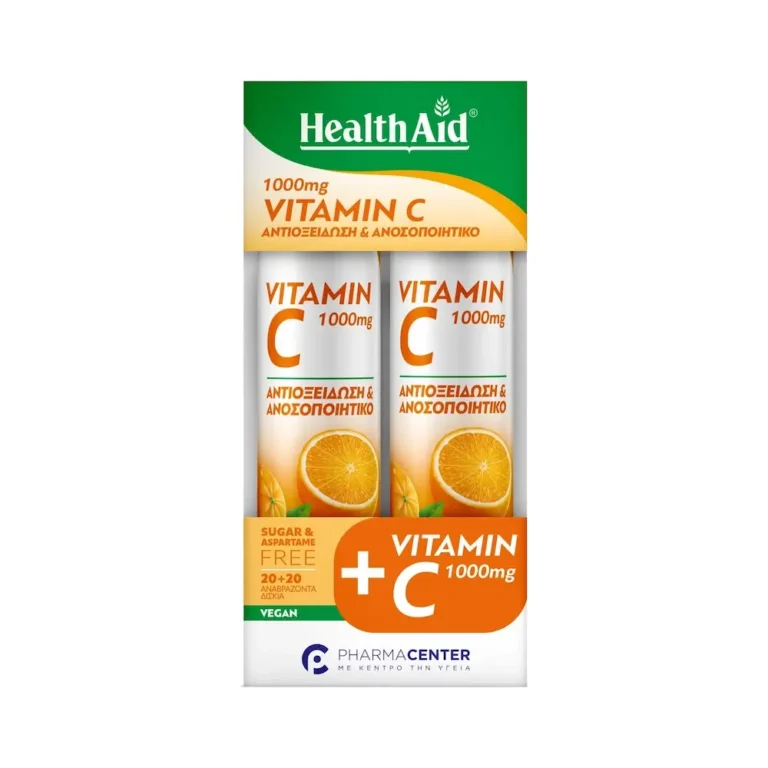 HEALTH AID Vitamin C 1000mg Γεύση Πορτοκάλι (2x20 αναβράζοντα δισκία) 1+1 ΔΩΡΟ