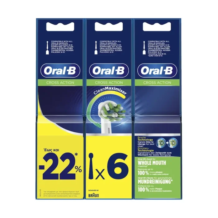 ORAL-B CROSS ACTION Ανταλλακτικές Κεφαλές Ηλεκτρικής Οδοντόβουρτσας Λευκό Χρώμα - 6 τεμάχια - Image 1