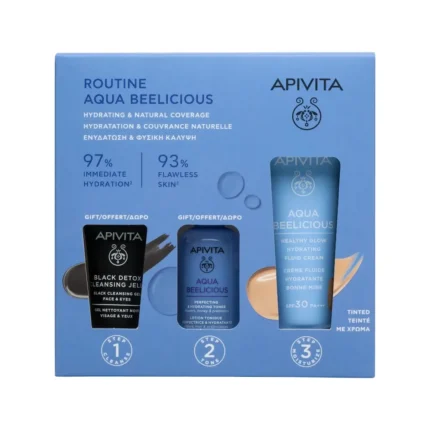 APIVITA Aqua Beelicious Tinted Cream με Χρώμα (40ml) + Black Detox Cleansing Gel (15ml) + Hydrating Toner Lotion (50ml)