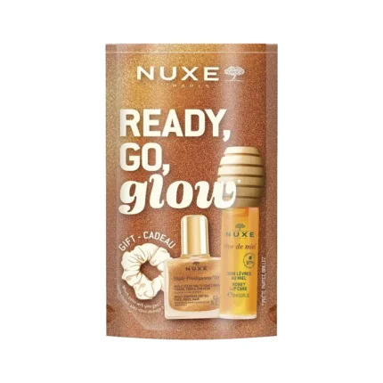 NUXE Ready, Go, Glow Gift Set Reve De Miel Honey Lip Care Oil (10ml) + Huile Prodigieuse Or (10ml) + Scrunch Μαλλιών ΔΩΡΟ