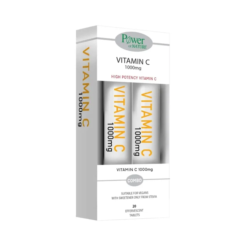 POWER OF NATURE Vitamin C με Στέβια 1000mg (20+20 αναβράζοντα δισκία) 1+1 ΔΩΡΟ