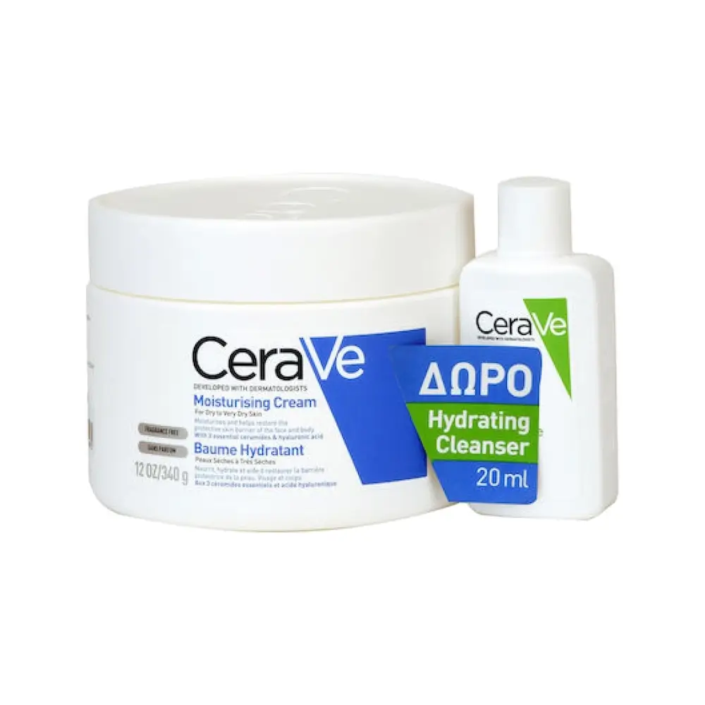 CERAVE-MOISTURISING-CREAM-340GR+CLEANSER-20ML-DVRO (1) CERAVE Moisturising Cream Ενυδατική Κρέμα Σώματος (340gr) + Hydrating Cleanser (20ml) ΔΩΡΟ - Image 1