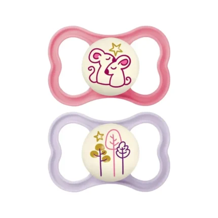 MAM Πιπίλες Σιλικόνης AIR NIGHT Girl 16+ (2 τεμάχια με θήκη)