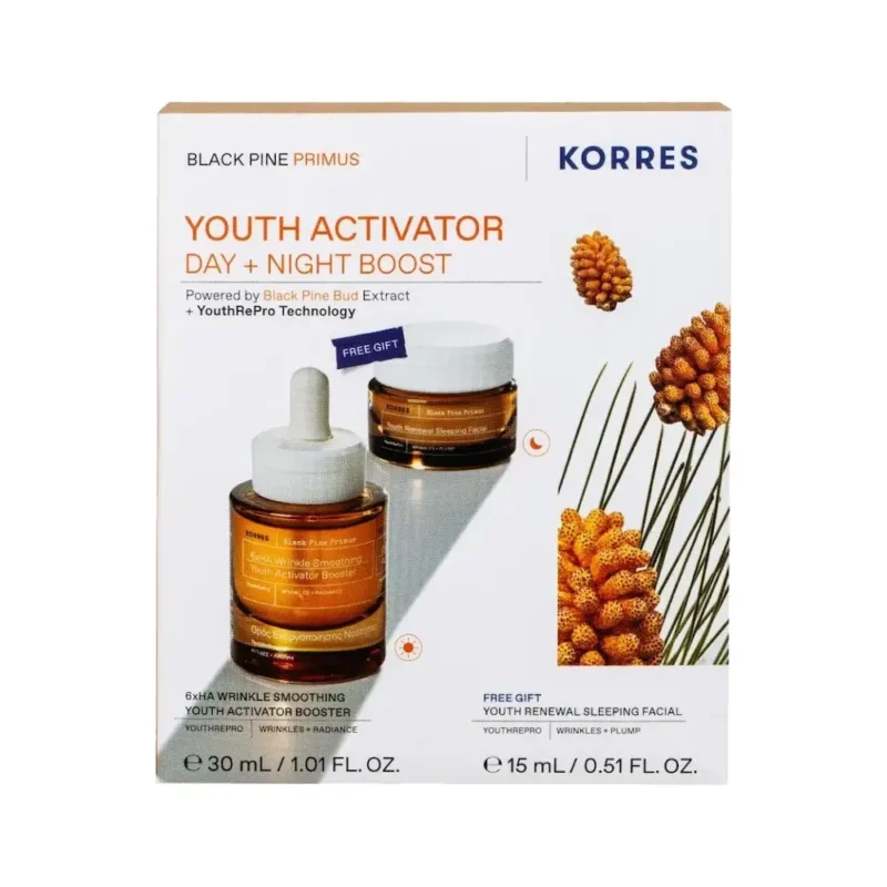 KORRES Black Pine Primus Booster Ορός Ενεργοποίησης Νεότητας (30ml) + Κρέμα Νεότητας Νύχτας (15ml) ΔΩΡΟ
