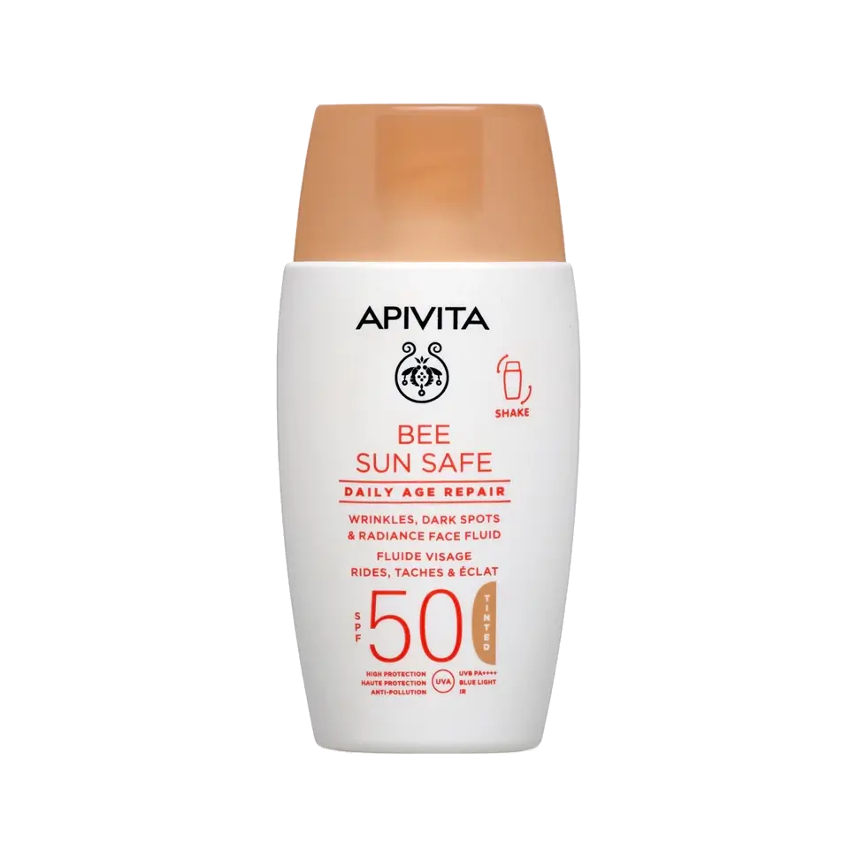 APIVITA Bee Sun Safe Daily Age Repair Dry Touch SPF50 Λεπτόρρευστη Αντηλιακή Κρέμα Προσώπου κατά των Πανάδων & Ρυτίδων με Χρώμα - 50ml