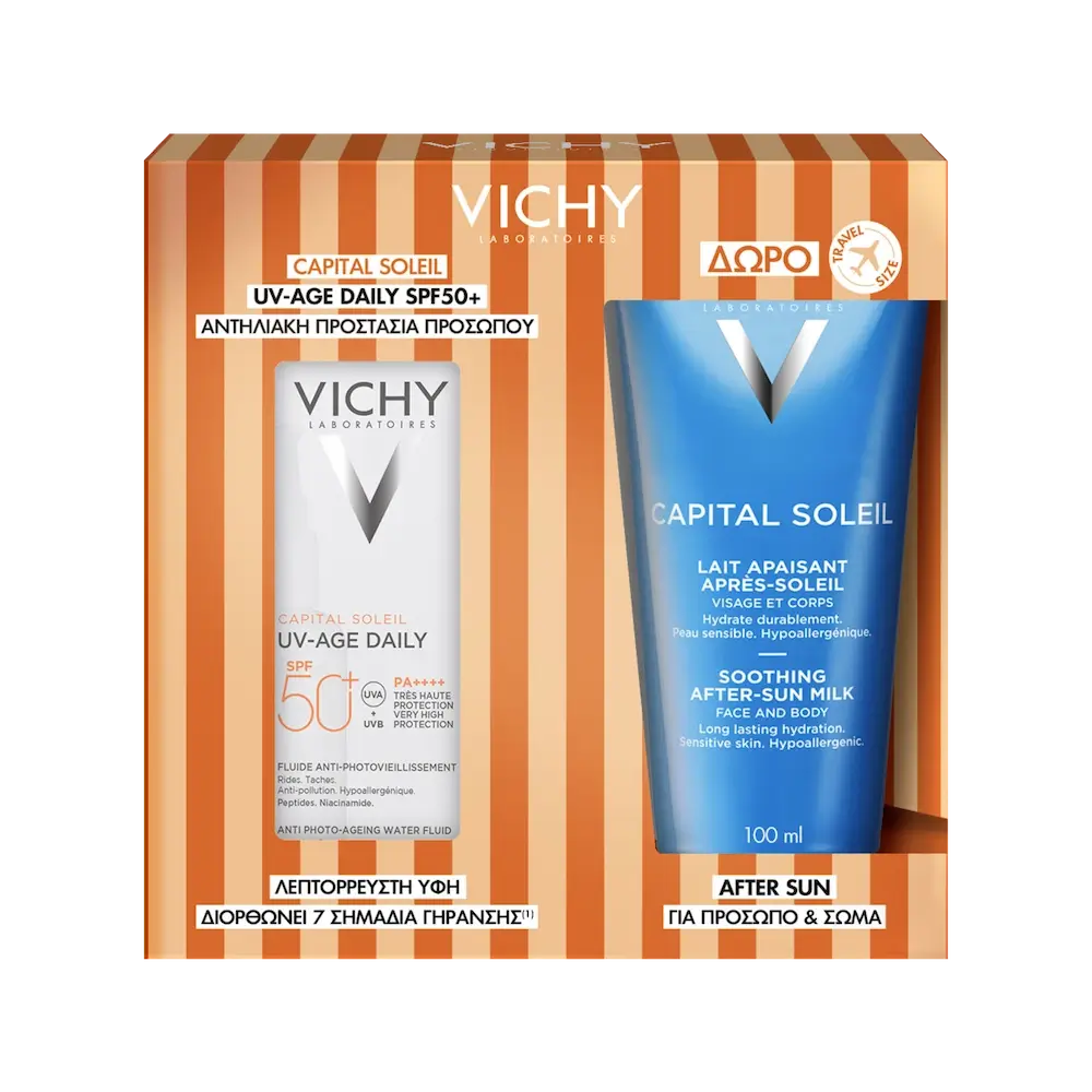 VICHY Capital Soleil UV Age Daily SPF50+ Αντηλιακή Κρέμα Προσώπου (40ml) + After Sun (100ml) ΔΩΡΟ