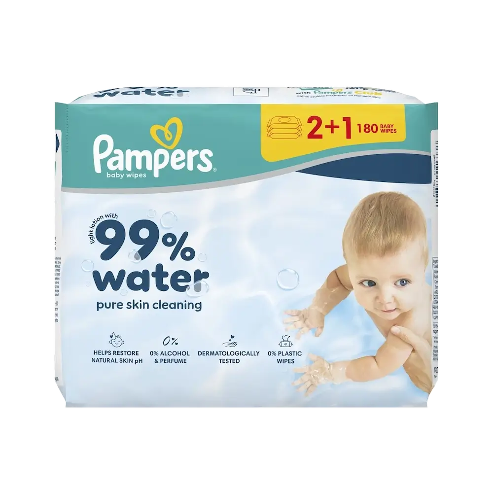 PAMPERS 99% Water Μωρομάντηλα 2+1 ΔΩΡΟ (180 τεμάχια)