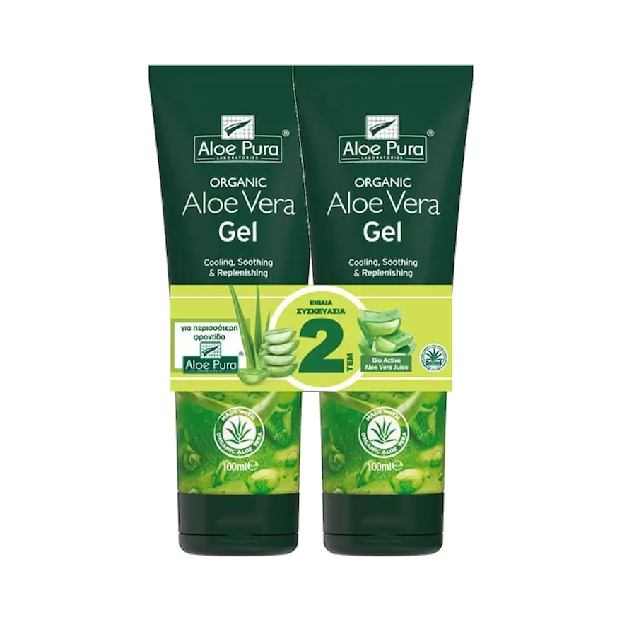 ALOE PURA Aloe Vera Gel Οργανική Αλόη 99.9% ΔΙΠΛΗ ΣΥΣΚΕΥΑΣΙΑ (2x100ml)
