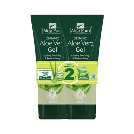 ALOE PURA Aloe Vera Gel Organic Αλόη 99.9% ΔΙΠΛΗ ΣΥΣΚΕΥΑΣΙΑ (2x200ml)