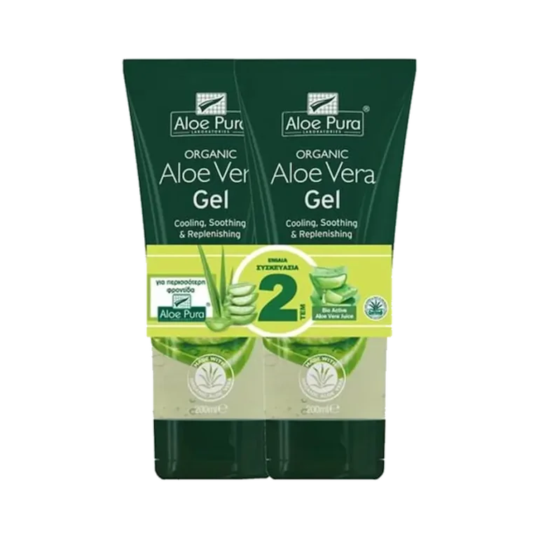 ALOE PURA Aloe Vera Gel Organic Αλόη 99.9% ΔΙΠΛΗ ΣΥΣΚΕΥΑΣΙΑ (2x200ml)
