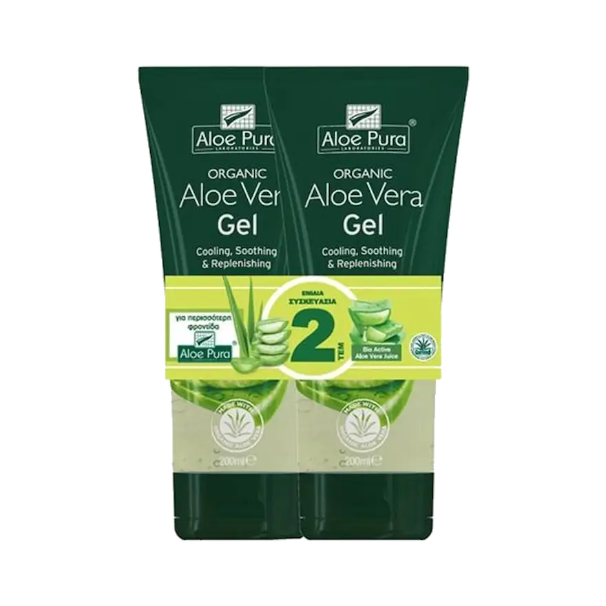 ALOE PURA Aloe Vera Gel Organic Αλόη 99.9% ΔΙΠΛΗ ΣΥΣΚΕΥΑΣΙΑ (2x200ml)