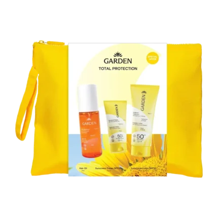 GARDEN Total Protection Bag με Αντηλιακό Λάδι Μαλλιών (100ml) + Αντηλιακή Κρέμα Προσώπου SPF50 (25ml) + Αντηλιακό Γαλάκτωμα για Πρόσωπο & Σώμα SPF50 (75ml)