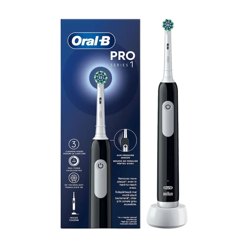 ORAL-B PRO1 Ηλεκτρική Οδοντόβουρτσα BLACK με Αισθητήρα Πίεσης - 1 τεμάχιο